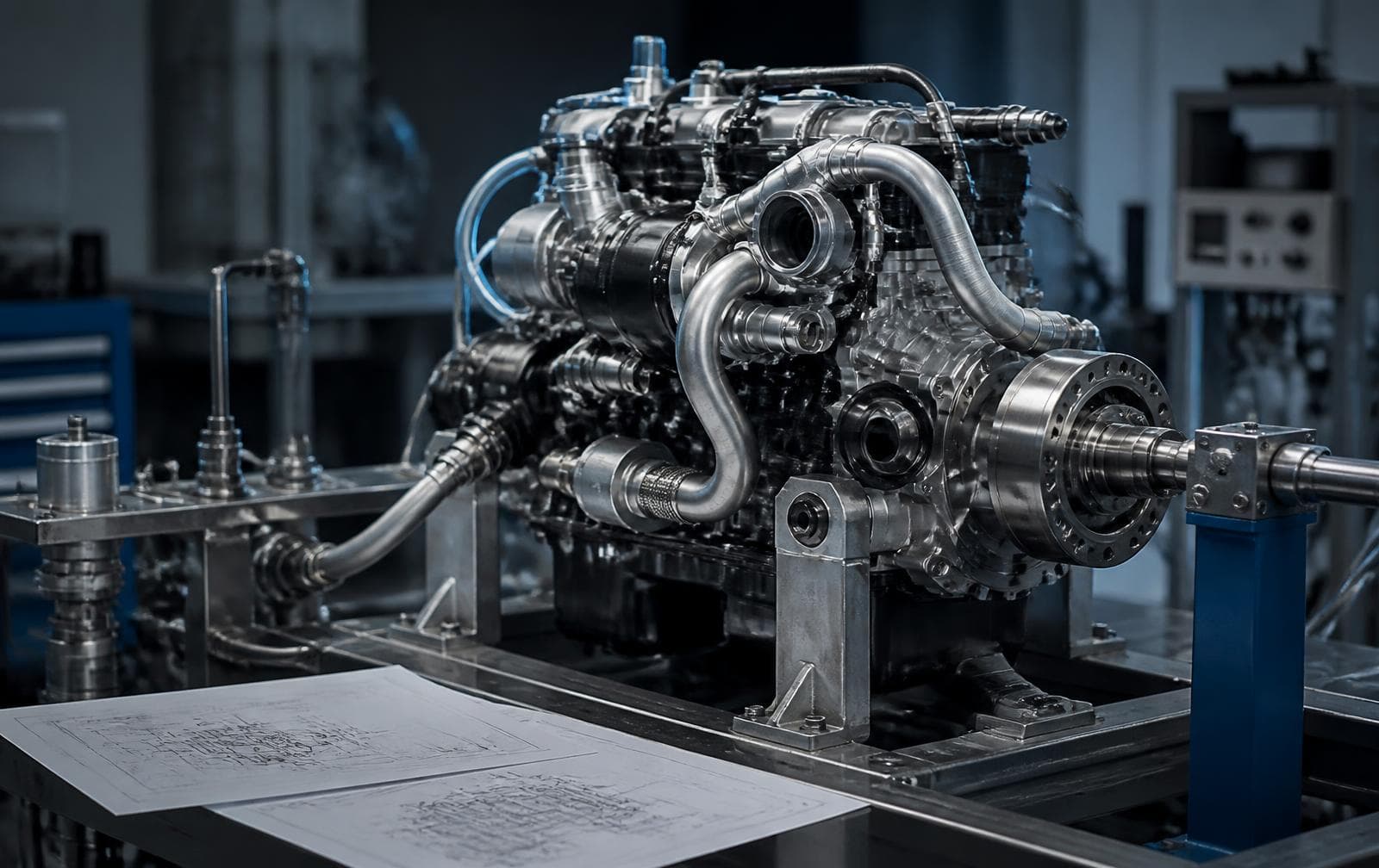 Hydrogen engine component on test bench