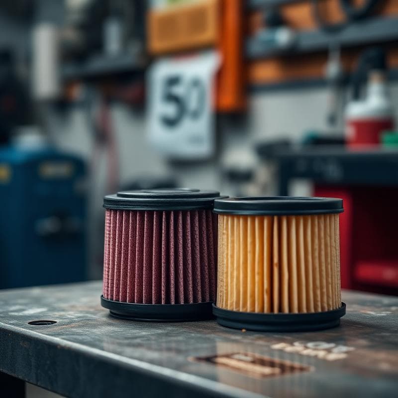 Automotive filters on a workshop bench