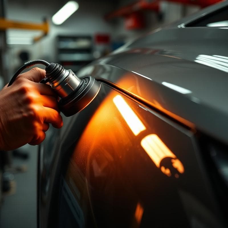 Inspection lamp checking a car body panel