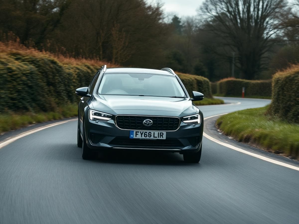 Car being road tested on a British country road